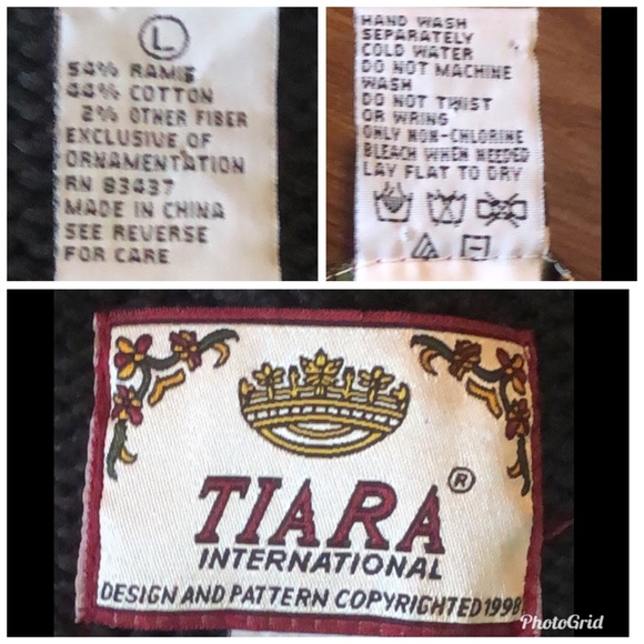 Vintage Tiara Knit Holiday Cardigan Sweater Button Front Ribbon Beads Large L - Picture 14 of 16